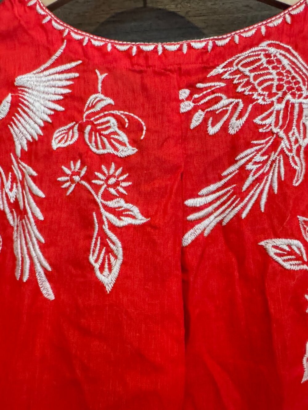 Johnny Was XXL Red Linen Parrot Floral Embroidered Tunic Blouse Boho - Picture 7 of 7